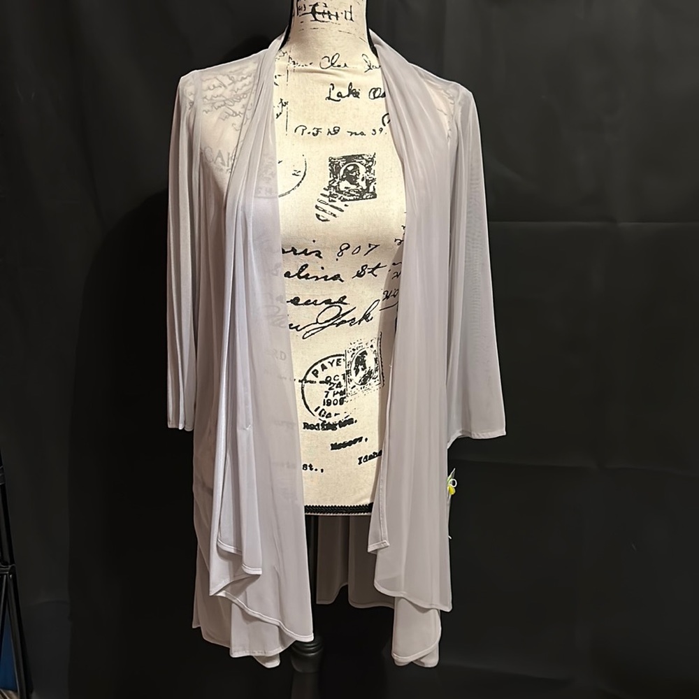 NEW R&M Richards 10 Cascade Cascading Front Sheer Jacket Formal Night Cover Gray